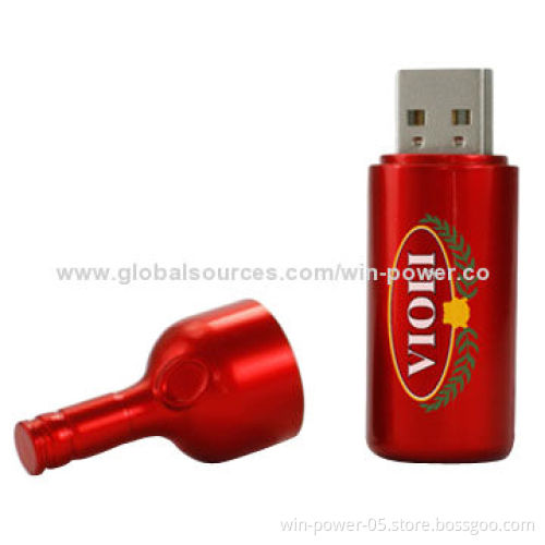 Promotional Red Wine Bottle-shaped USB Stick, 128MB to 128GB, CE/FCC/RoHS, Customized Logos Welcomed